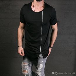 Men's T-Shirts Men's Fashion Show Stylish Long T Shirt Asymmetrical Side Big Neck Short Sleeve T-shirt Male Hip Hop Tee Plus Size