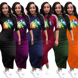 Women Printed Dresses Summer Short Sleeve Long Beach Dresses Bodycon One-piece Skirt Rainbow Lip Designer Dress Club Clothing Hot style New