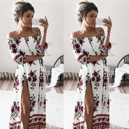 Beach Long Party Costume White Floral Dress Womens Maxi Boho Floral Summer