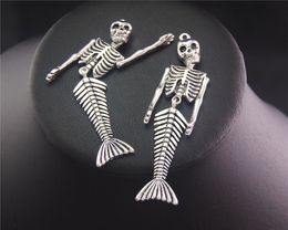 15Pcs Silver Color Mermaid Skeleton Charm Pendant DIY Necklace Bracelet Bangle Findings 72x18mm A2033