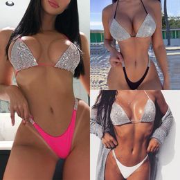 2021 Hottest Two Piece Swimsuit Women Bikini Set Bandage Push-Up Padded Swimwear Swimsuit Bathing Brazilian Hot drilling Shinny bikini Monokini