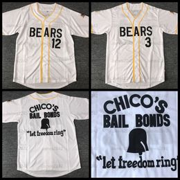 Bad News Bears #12 Tanner Boyle #3 Kelly Leak Movie Baseball Jersey Chico's Bail Bonds All Stitched White S-3XL High Quality