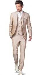 Fashion Two Buttons Champagne Wedding Men Suits Notch Lapel Three Pieces Business Groom Tuxedos (Jacket+Pants+Vest+Tie) W1022