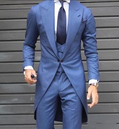 Handsome One Button Groomsmen Peak Lapel Groom Tuxedos Men Suits Wedding/Prom/Dinner Best Man Blazer(Jacket+Pants+Tie+Vest) 897