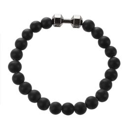 Black Matte Stone Dumbbell Bracelet Fitness Motivation Crossfit Gym Fashion Gift Black/Gun Black