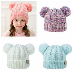 Children cute crochet hats solid pure color baby girls and boys knitting caps kids winter warm hat