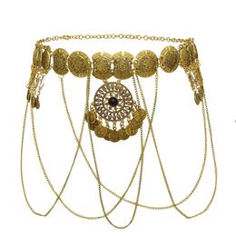 Turkish Gypsy Gold Metal Handmade Long Chain Tassel Coin Pendant Body Chain Waist Chain for Women
