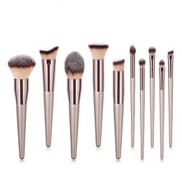 10pcs Makeup Brushes kit tools & accessories wood handle Champaign gold Colour cosmetics brushes for Eye shadow loose powder blush DHL Free