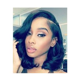 fashion women shoulder length short cut bob wave wig brazilian Hair simulation human hair short loose wave wig with side part for lady