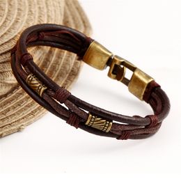 Fashion Multi Layer Bracelet Bangle for Women Genuine Leather Alloy Rope Chain Bracelet Gold Vintage Braided Beaded Bracelets Man Jewellery