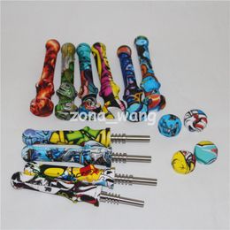 Colour silicone Nectar kit Concentrate smoke Pipe with GR2 Titanium quartz Tip Dab Straw Oil Rigs