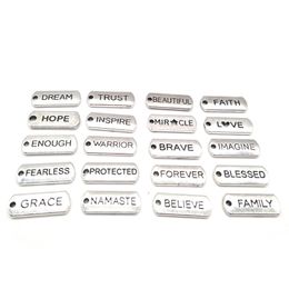 20pcs Different Inspirational English Word Zinc Alloy Tag Rectangular Tibetan Silver Letter Charms Pendant Necklace Bracelet Accessories