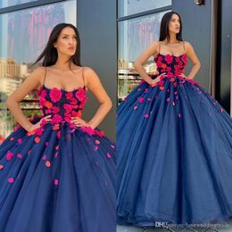 Charming Royal Blue Quinceanera Dresses Hand Flower Spaghetti Straps Floor Length Formal Evening Dresses Gowns Prom Dress Custom