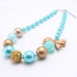 Handmade Kids Girls Chunky Bowknot DIY Necklace For Baby Jewelry Toy Cute Blue Bubblegum Beads Necklace Children Gift