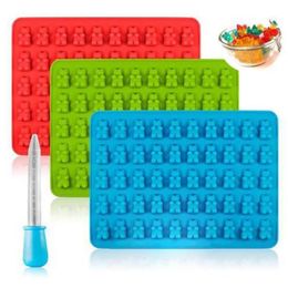 50 Holes Bear Silicone Candy Mould Bears Shaped Soft Chocolate Mould With Droppers Ice Cube Tray Mould Droppers Sweet Candy Moulds LX1238