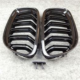 2 Piece Dual Line M Colour Carbon Look Car Grilles For 3 Series E90 ABS Material Glossy black Mesh Grille