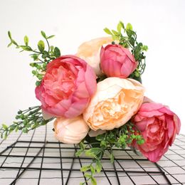 Artificial Silk Peony Flower Bouquet Family Party Living Room Fake flower Wreath For Home Decoration Wedding Decoration Wall