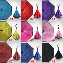C Handle Inverted Umbrellas Double Layer Inside Out Windproof Beach Reverse Folding Sunny Rainy Umbrella 36 Style HH9-2269