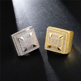 Hip Hop Ring Full Cubic Zircon Gold Silver Charm Jewellery Punk Male Women Finger Rings