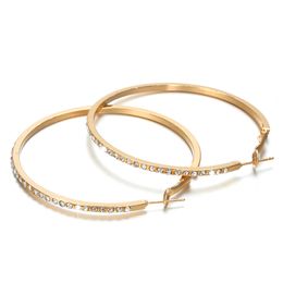 Fashion Designer Hoop Earrings Huggie with Rhinestone Simple Big Circle Gold Color Loop Earring for Women Jewelry Gift