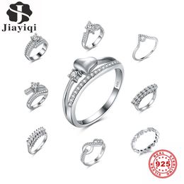 Jiayiqi 925 Sterling Silver Rings White Color Inlay Cubic Zirconia European Original Fashion Ring Women Wedding Anniversary Gift