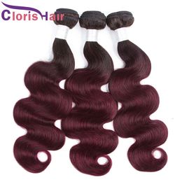 Fast Delivery 1B 99J Burgundy Peruvian Virgin Body Wave Hair Weave Bundles Colored Human Hair Weaving 3pc Two Tone Wine Red Ombre Extensions