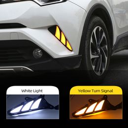 2Pcs For Toyota C-HR CHR 2016 2017 2018 2019 Yellow Turn Signal and dimming Style Relay Car DRL LED Daytime Running Light Daylight fog lamp