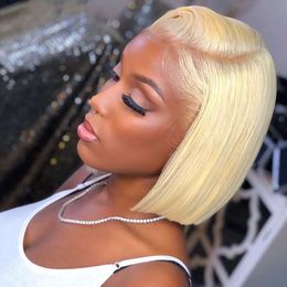 Short BOB Blonde 13x4 Lace Front Wigs For Black Women Peruvian 613 Straight Human Hair Wig