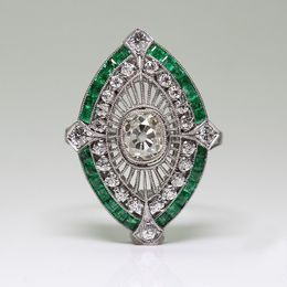 -Antik Art Deco 925 Sterling Silber Smaragd weißer Saphir Floral Verlobungsfeier Ring Größe Jubiläumsgeschenk Tag US 5 -12