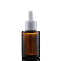 Flat Shoulder 30ml Brown Clear Frosted Glass Dropper Bottle with Black White Cap 1oz Glass Essential Oil Bottle