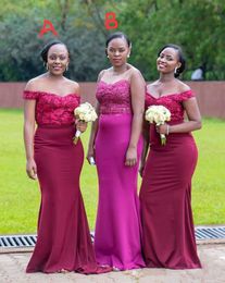 2020 New Cheap African Meramid Bridesmaid Dresses Different Styles Same Colour Black Girl Formal Prom Dresses Lace Applique Off Shoulder