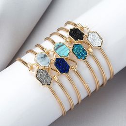Luxury designer Druzy wire Bangle faux Geometric Natural stone charm bracelets For women s Fashion Jewellery DHL Free