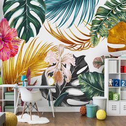 Modern Photo Wallpaper 3D Watercolour Golden Plants Leaves Flowers Wall Painting Living Room Dining Room Waterproof Canvas Murals