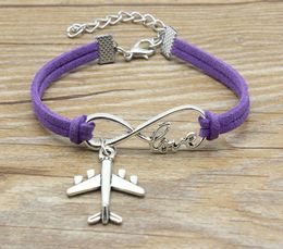 2019 fashion Jewellery Aircraft/airplane Ancient silver Charms Love Infinity Leather Unique Men/Wemon Bracelet Bangles AFSHOR Chic - 13