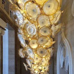 Large Golden Flower Chandelier Light LED Saving Light Source Murano Glass Plates Art Chandelier Lamps Arab Crystal Chandelier