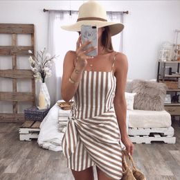 Fashion-Summer Dresses Women Designer Clothes Womens Holiday Summer Dress Trendy Ladies Spaghetti Striped Cocktail Beach Slim Mini Dress