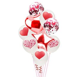 10pcs/set Romantic Anniversary Wedding I Love You Balloons Set Heart Ballons Valentine Day Gift Decorations for Party Love Red Balloon Ball