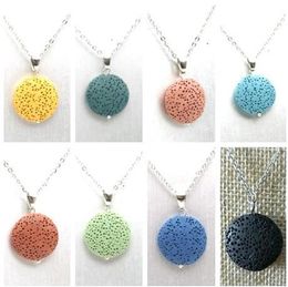 Round Lava Bead Volcano Necklace Aromatherapy Essential Oil Diffuser Necklaces Black Lava Pendant Stainless Steel Chain Jewelry