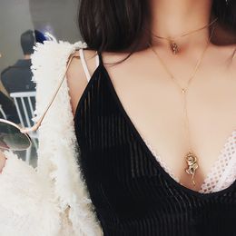 Fashion-Design Vintage metal Rose flower pendant necklaces for women Fashion Jewellery Gold Heart choker necklace