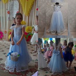 Adorable Flower Girls Dresses Tiered Light Blue Party Toddler Pageant Baby Birthday Gowns Kids First Communion Dress