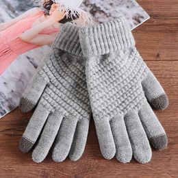 Fashion-1Pair Fashion Women Winter Gloves Knitted Wool Full Finger Gloves Thicken Girls Women Mittens Woollen For Mobile phone