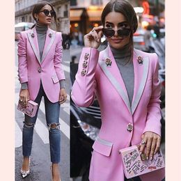 pink mother of the bride suits flower 2 pieces women prom evening formal wear tuxedos blazer for wedding jacketpants