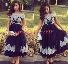 Trendy Bateau Neck Short Prom Dresses Evening Gowns Applique African Short Sleeve Plus Size Black Girl Formal Party Robe De Soiree