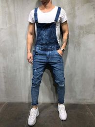 Fashion Mens Ripped Jeans Rompers Casual with belt Jumpsuits Hole Denim Bib Overalls Bike Jean Holes Scratched