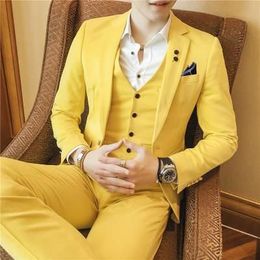 Brand New Groomsmen Notch Lapel Groom Tuxedos yellow Men Suits Wedding/Prom/Dinner Best Man Blazer ( Jacket+Pants+Tie+Vest) G253