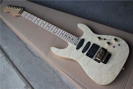 Factory Custom Natural wood Colour Electric Guitar With Clouds Maple Veneer,Floyd Rose Bridge,Reverse Headstock,24 Frets,Can be Customised