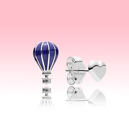 Blue balloon and Love Heart Stud Earrings Women 925 Sterling Silver Summer Jewellery for Pandora Fashion Earring with Original logo box