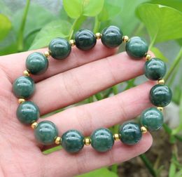 Natural Grado A Oscuro Verde Jade Granos Con Cuentas Pulseras 5mm