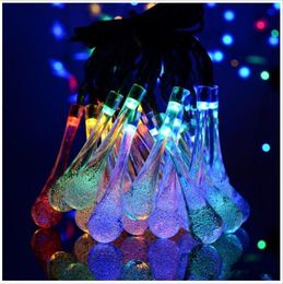 LED Solar Powered Lights Crystal Ball Water Drop Globe Fairy Lights 8 Working Effect Outdoor Garden Decoration Holiday Lights 30 LED LT1103