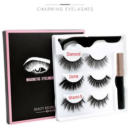 Magnetic False Eyelash Eyeliners Magnet Eye lash Set 3 Pairs of Eyelashes Eyeliner Tweezer free ship 3set